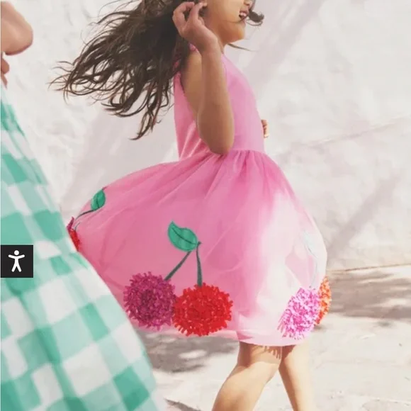 NEW Mini Boden Jersey Tulle Cherry Appliqué Dress 2-3 Years - Picture 2 of 9